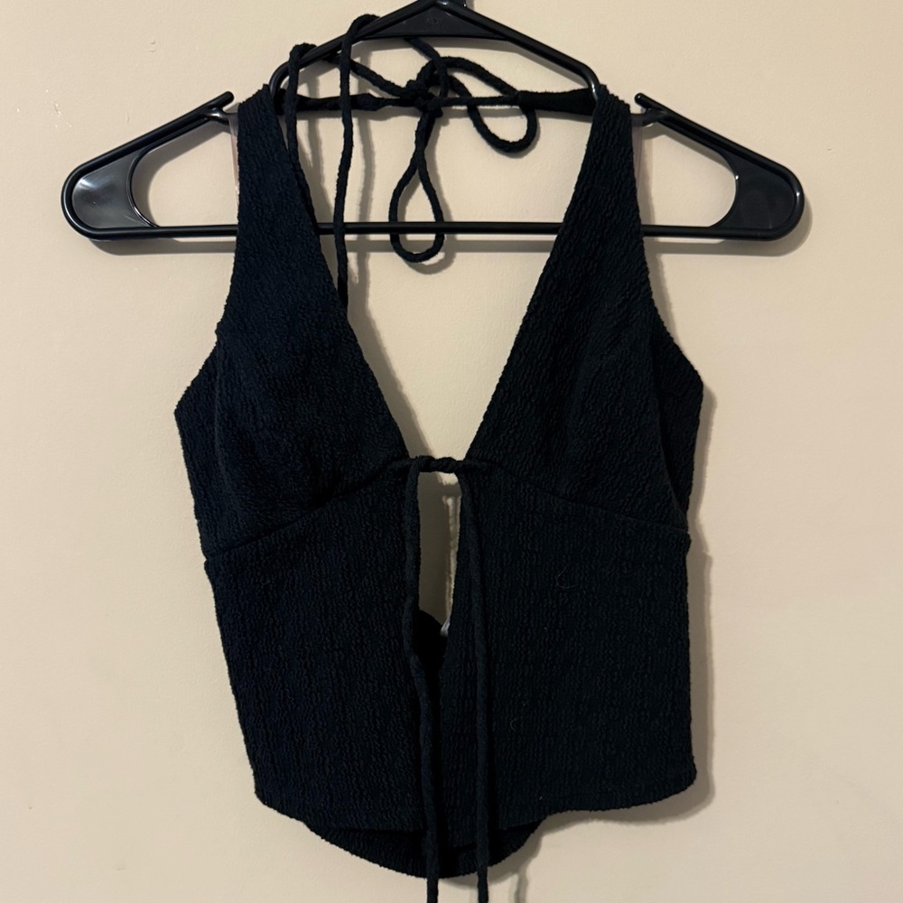 Black Tie-Front Crop Top